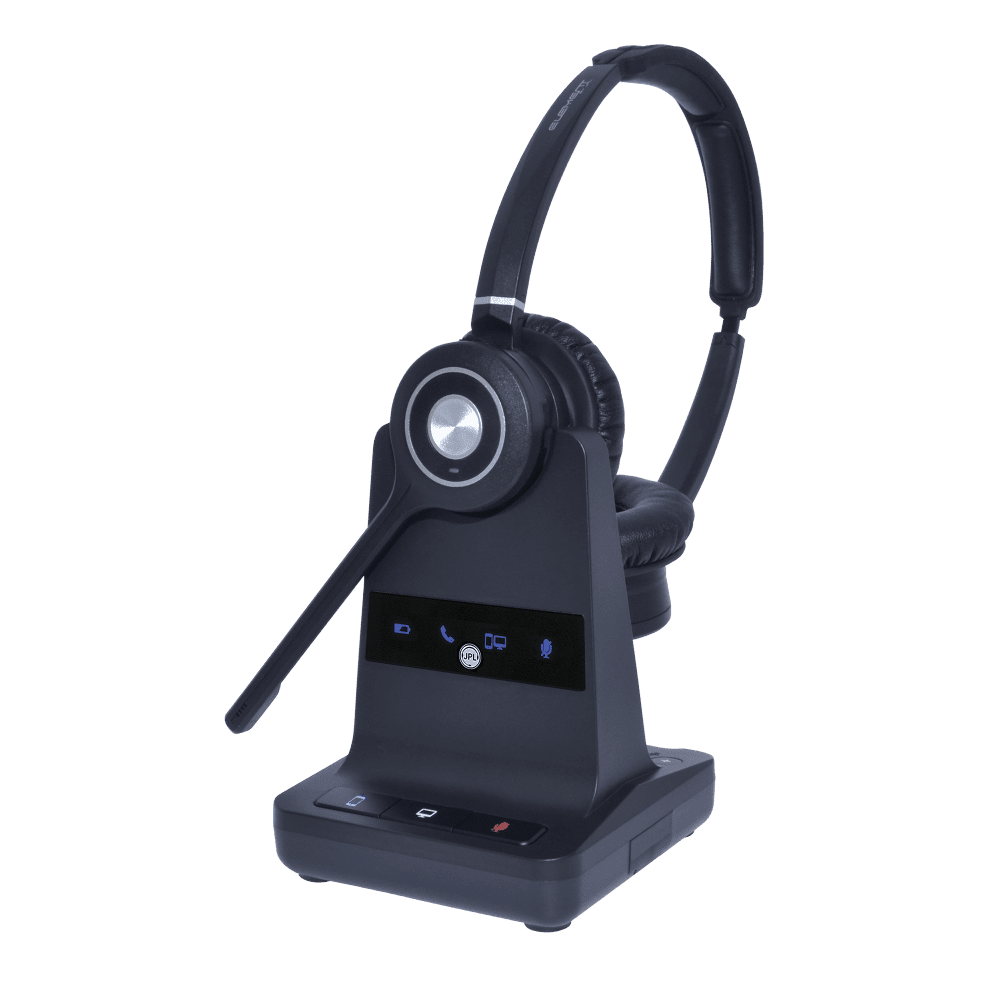 JPL Explore dect headset mounted on a base station